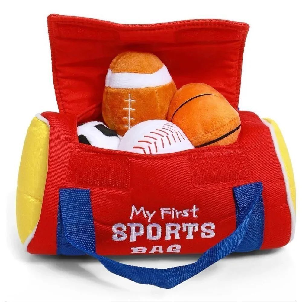 Gund Baby My First Sports Bag Plush Football Soccer Baseball Playset Red 8" NWT